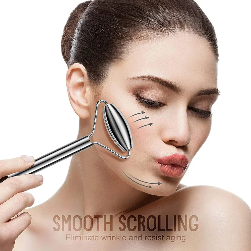 Stainless Steel Face Roller + Gua Sha Tool