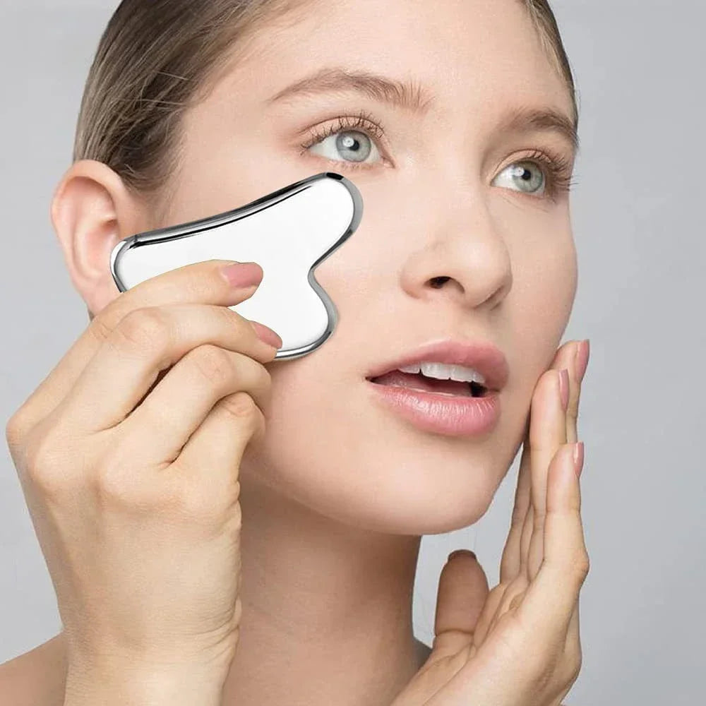 Stainless Steel Face Roller + Gua Sha Tool