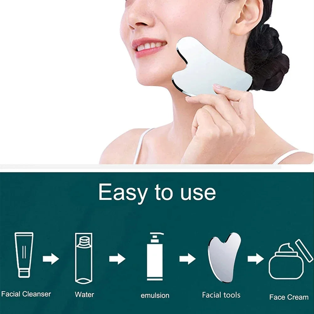 Stainless Steel Face Roller + Gua Sha Tool