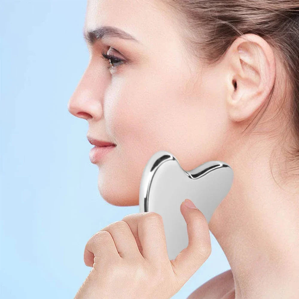 Stainless Steel Face Roller + Gua Sha Tool