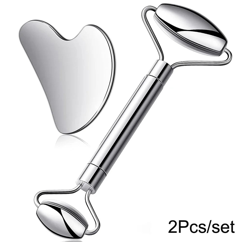 Stainless Steel Face Roller + Gua Sha Tool