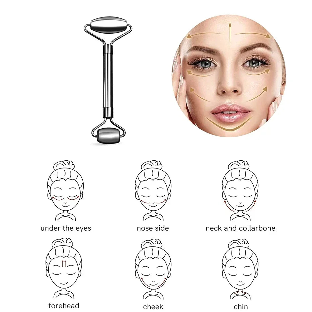 Stainless Steel Face Roller + Gua Sha Tool