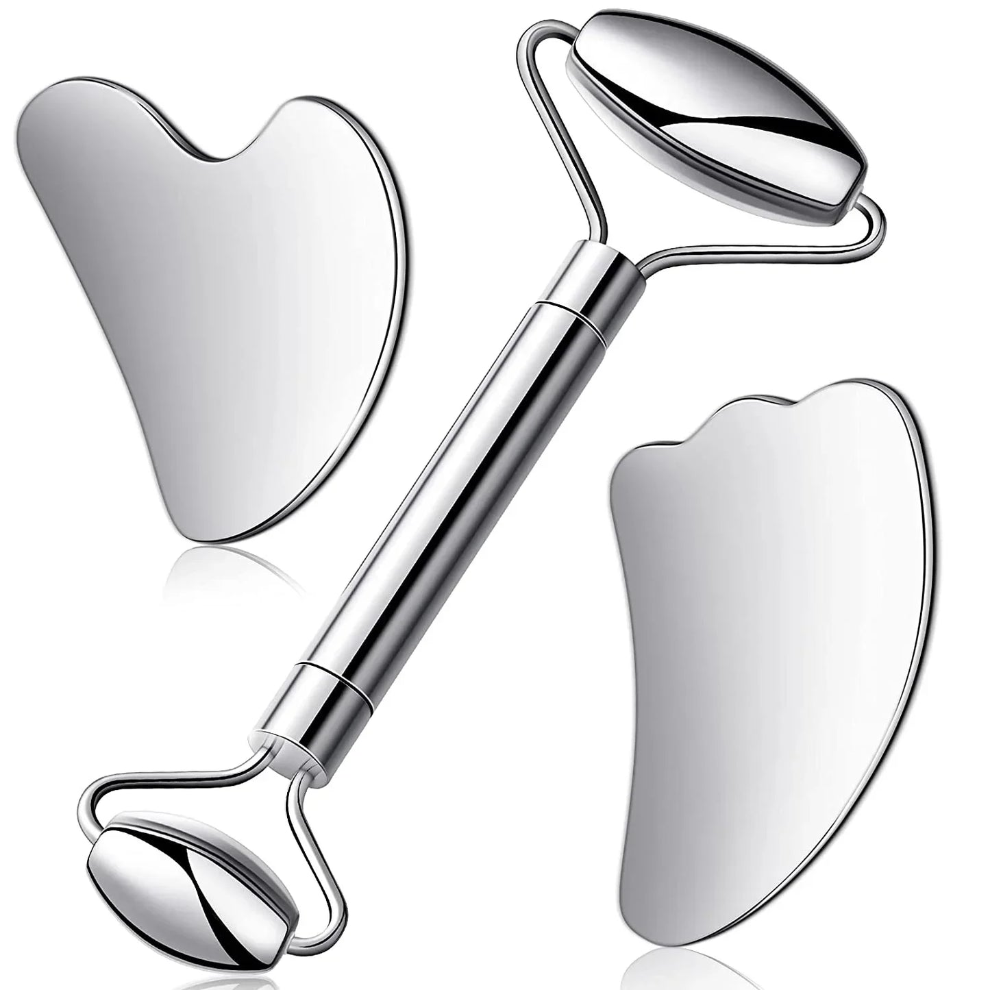 Stainless Steel Face Roller + Gua Sha Tool