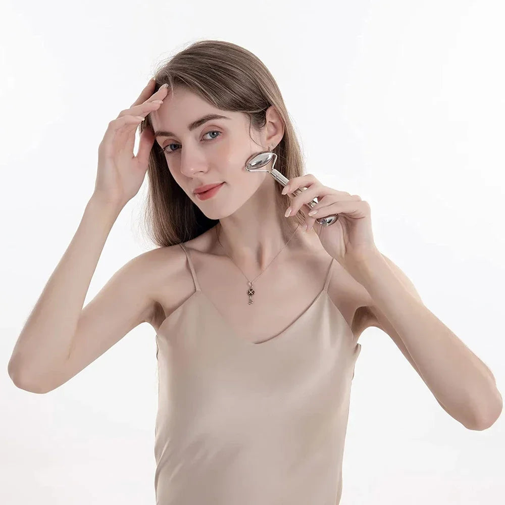 Stainless Steel Face Roller + Gua Sha Tool
