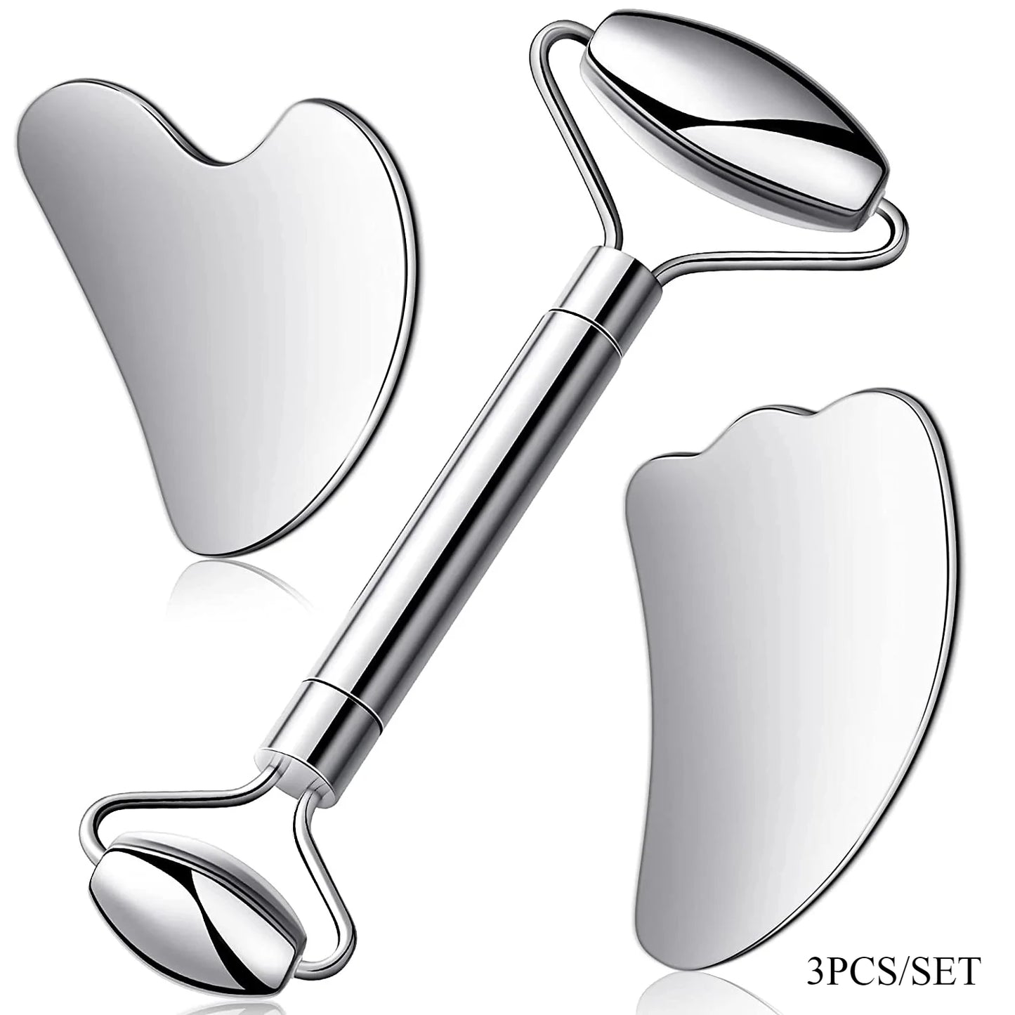 Stainless Steel Face Roller + Gua Sha Tool