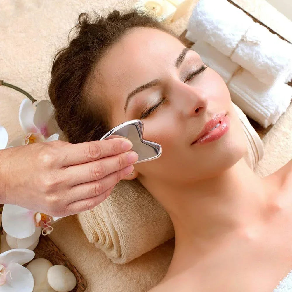 Stainless Steel Face Roller + Gua Sha Tool