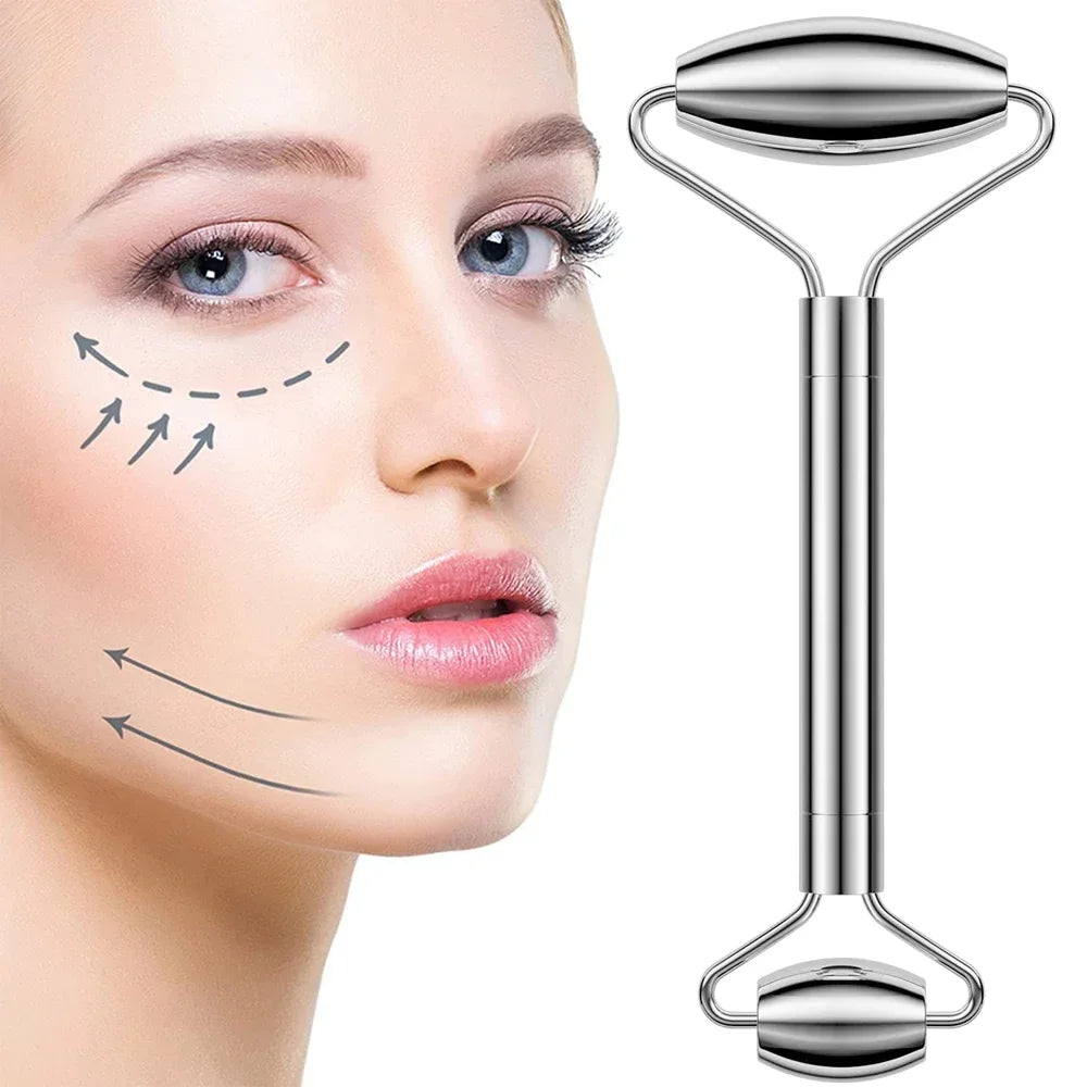 Stainless Steel Face Roller + Gua Sha Tool
