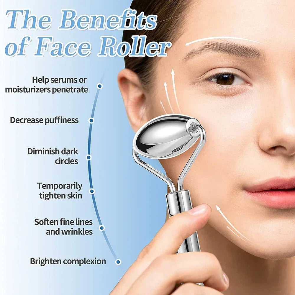 Stainless Steel Face Roller + Gua Sha Tool